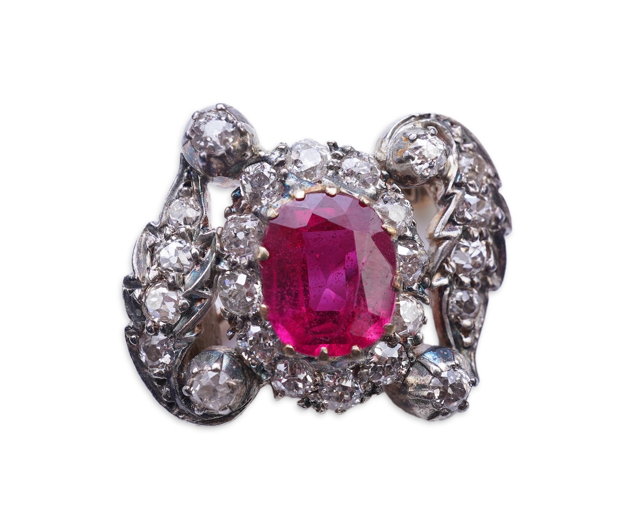 A synthetic ruby and diamond brooch, early 20th century
